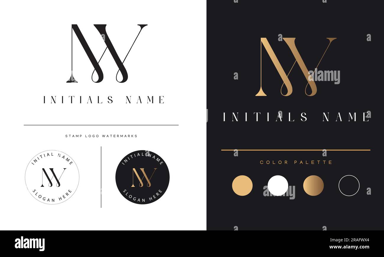 Design de logo de lettre de texte initiale de monogramme de luxe NV ou VN Illustration de Vecteur
