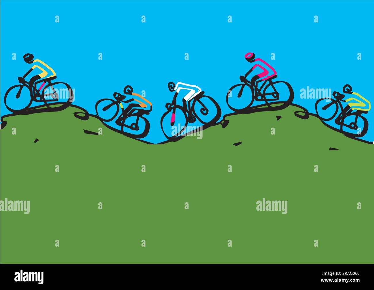 Vélo de montagne, course de cyclo-cross, voyage à vélo. Illustration des motards mtb sur les collines. Mise en plan de ligne continue. Utilisé comme modèle de bannière. Illustration de Vecteur