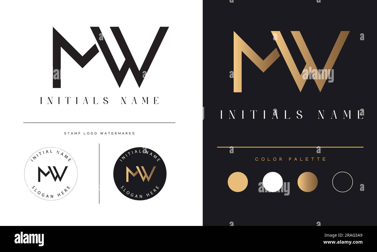 Logo de luxe à lettre textuelle initiale MW ou WM Illustration de Vecteur