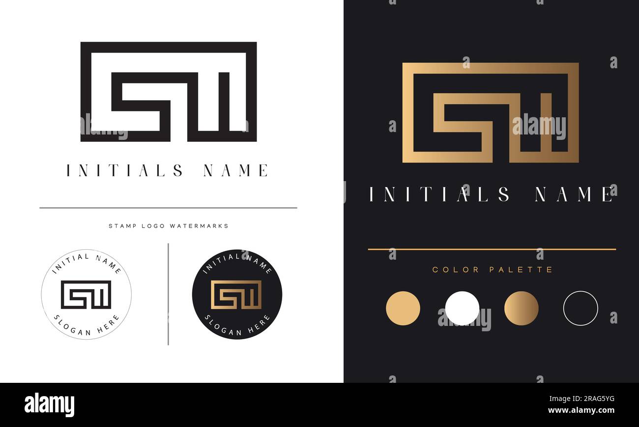 Design de logo de lettre de texte de monogramme initiale de luxe SW ou WS Illustration de Vecteur