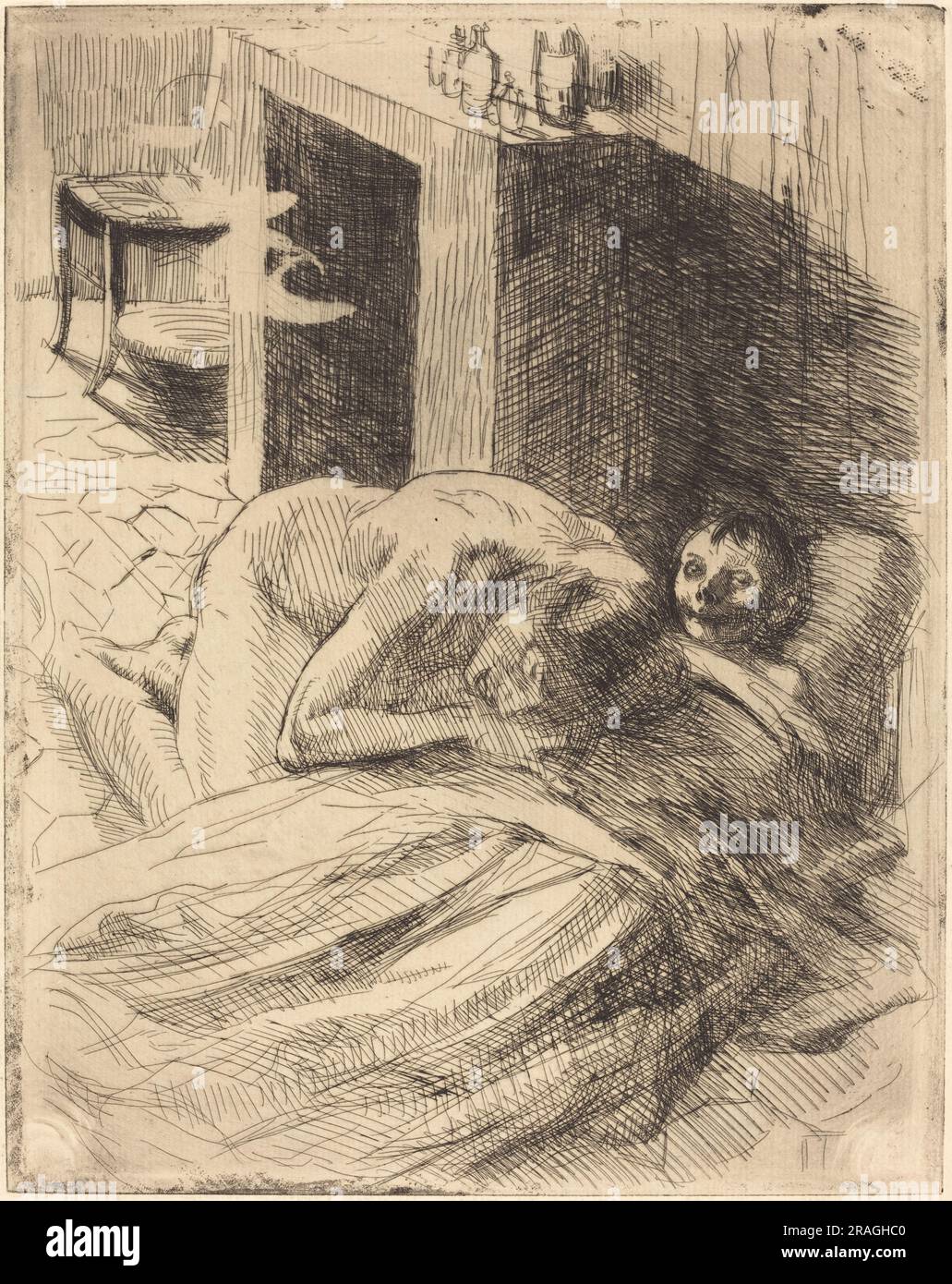 'Albert Besnard, Misery (la misère), c. 1886, gravure sur papier couté, plaque : 31,1 x 24,5 cm (12 1/4 x 9 5/8 po) Feuille : 44,2 x 31,6 cm (17 3/8 x 12 7/16 po), cadeau de M. et Mme Daniel Bell, 1996.136.3' Banque D'Images