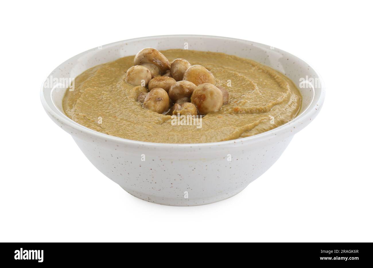 Délicieuse soupe à la crème de champignons isolée sur blanc Banque D'Images