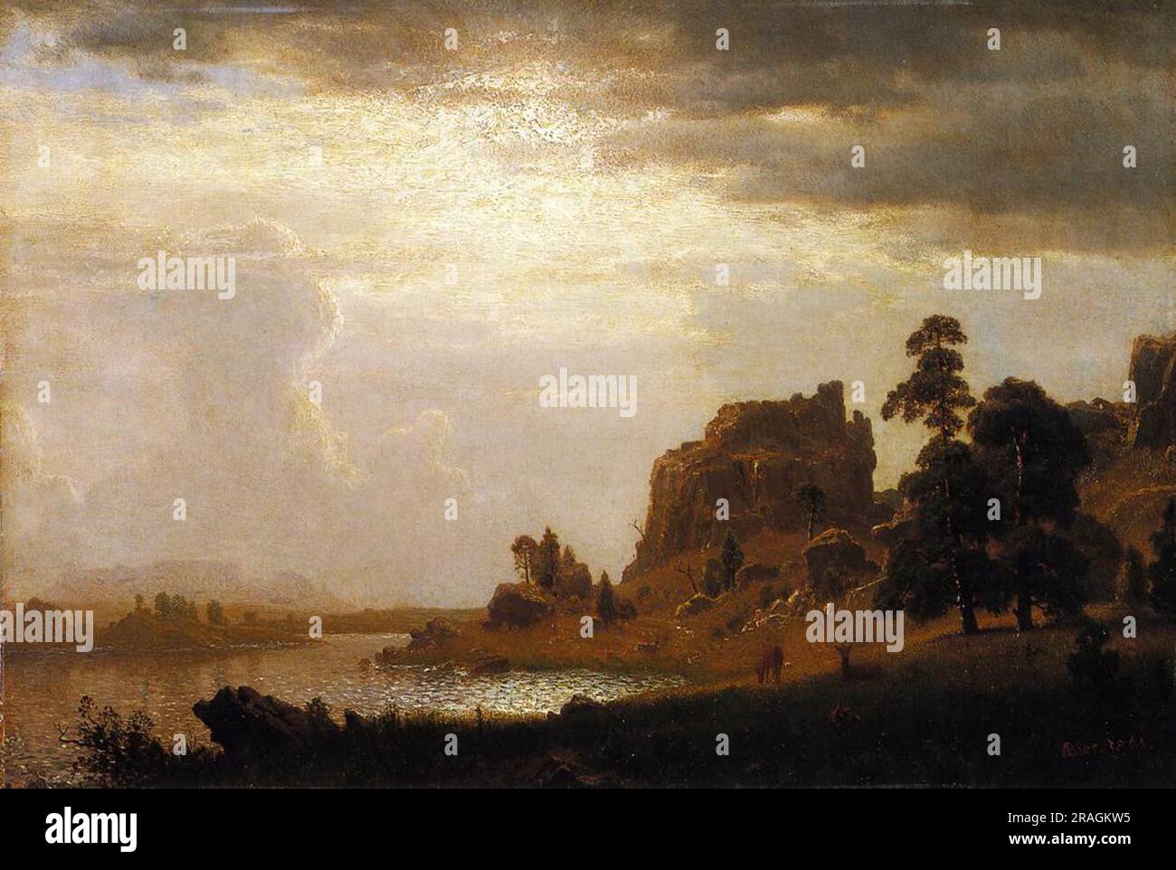 Sur la Sweetwater près de la porte du Diable, Nebraska 1860 par Albert Bierstadt Banque D'Images