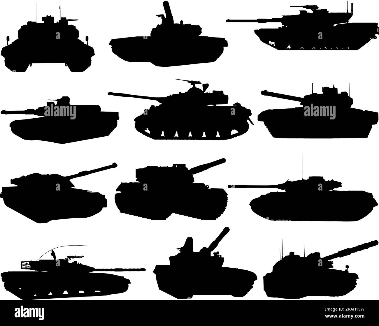 Ensemble de silhouette de char militaire Illustration de Vecteur