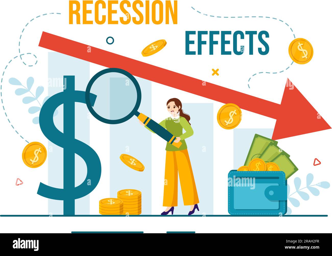 Effets de récession Illustration vectorielle ayant un impact sur la croissance économique et le déclin de l'activité économique résultent en modèles de dessin à la main de dessin de dessin à plat Illustration de Vecteur