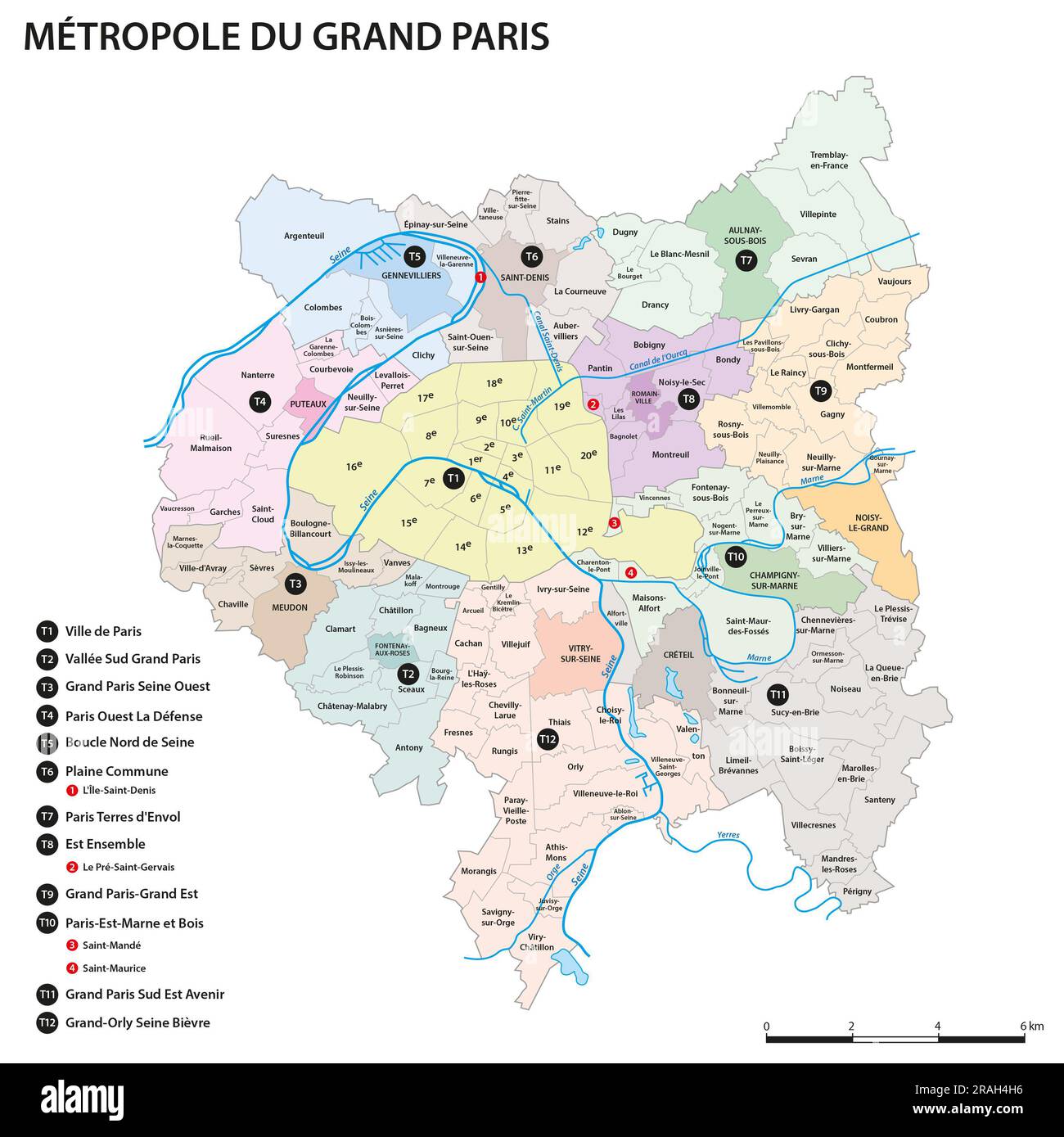 Carte vectorielle de l'Union des municipalités de Metropolis du Grand Paris, France Banque D'Images