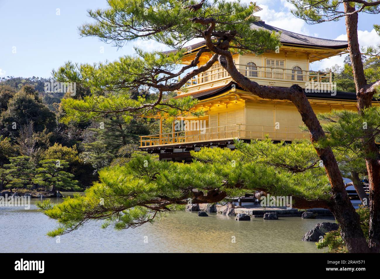 Le temple Kinkaku-ji le temple du Pavillon d'or à Kyoto, Japon, printemps 2023, un temple bouddhiste zen site du patrimoine mondial, Japon, Asie. Banque D'Images