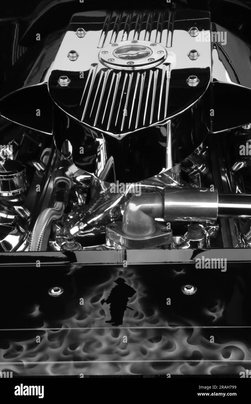Moteur hotrod Banque d'images noir et blanc - Alamy