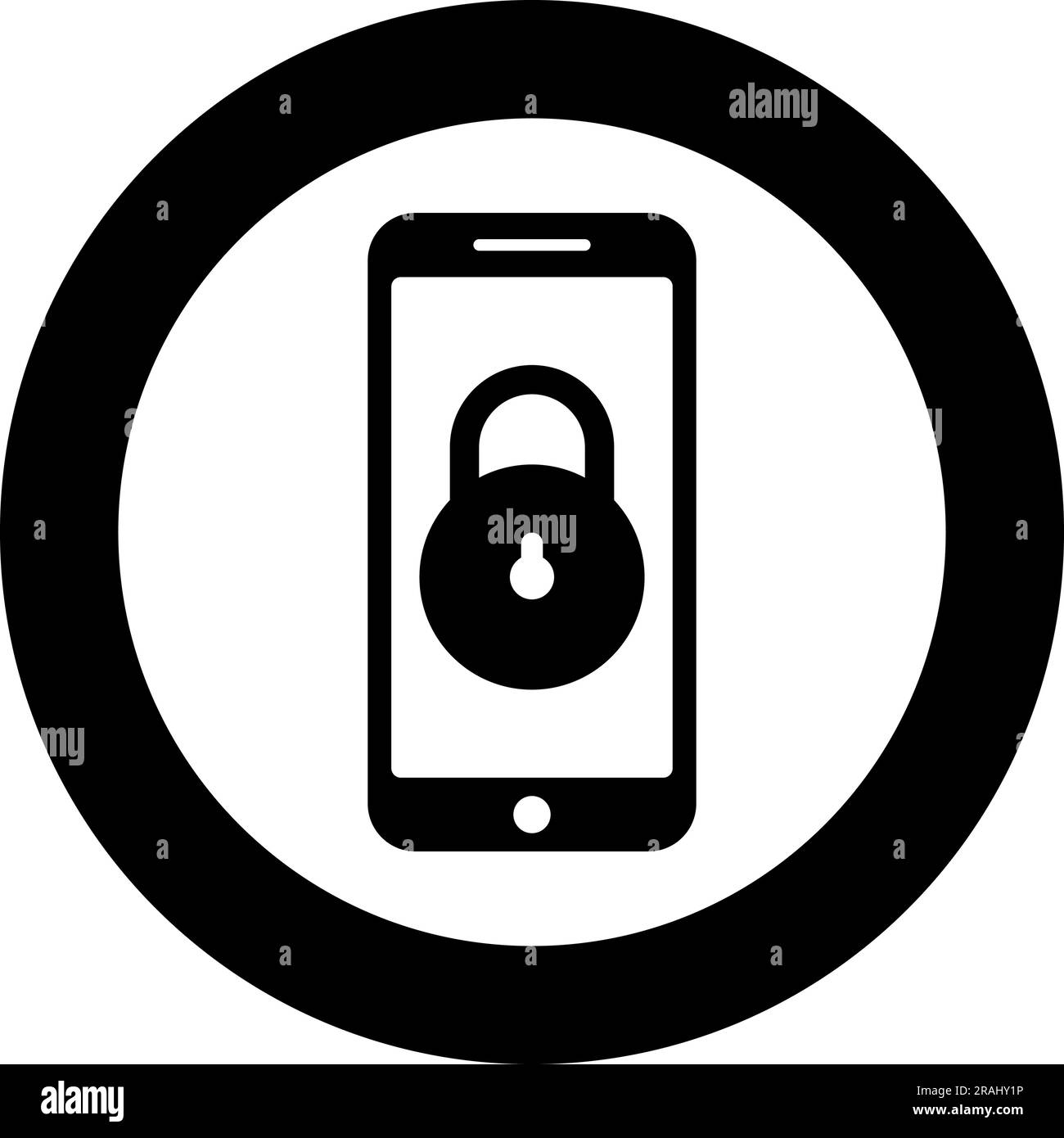 Smartphone verrouiller sécurité des données personnelles cyber accès concept téléphone verrouillé téléphone portable cadenas utiliser l'icône dans le cercle rond noir illustration vectorielle de couleur Illustration de Vecteur