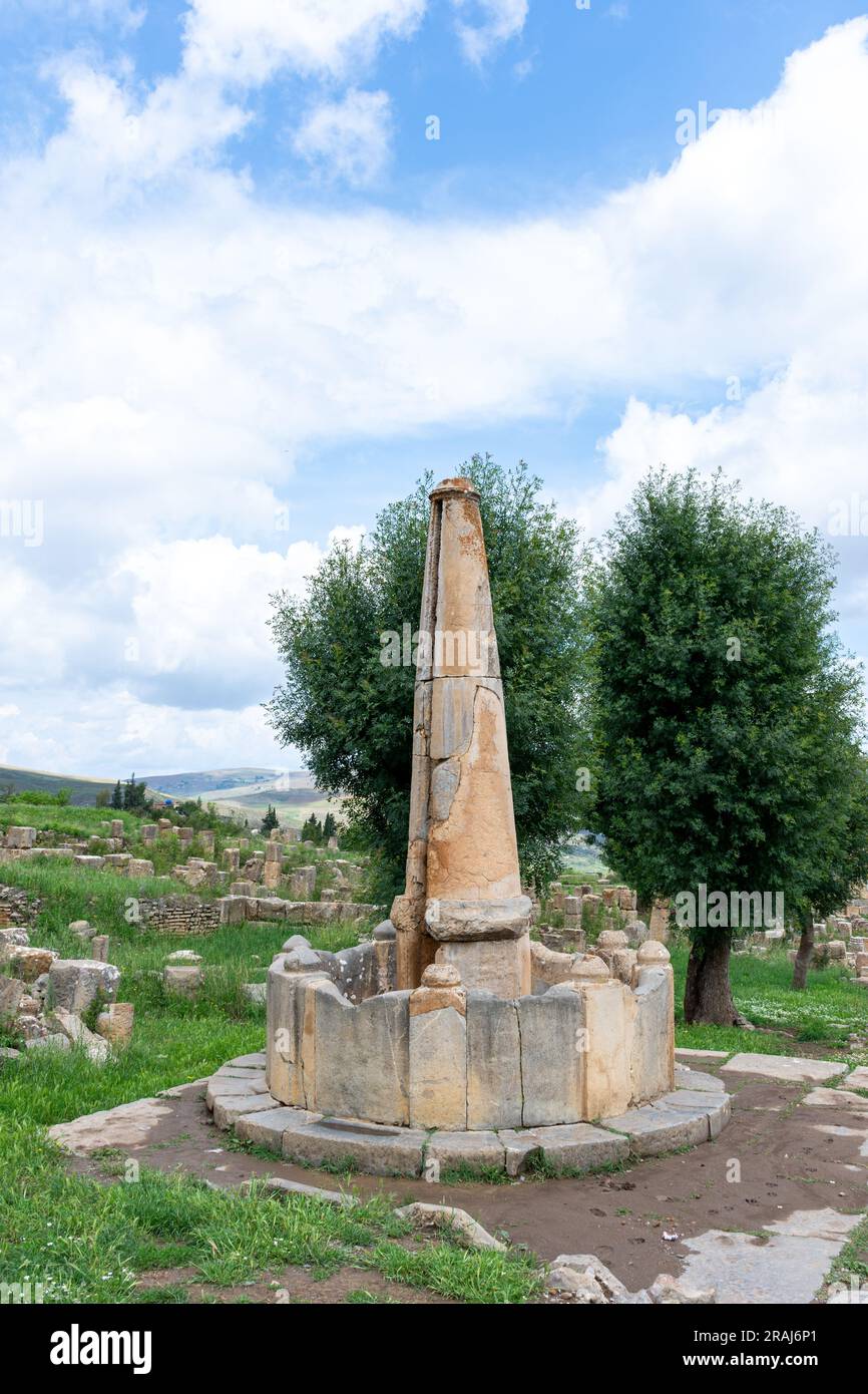 Fontaine romaine dans l'ancienne ville de Cuicul. Site du patrimoine mondial de l'UNESCO. Banque D'Images