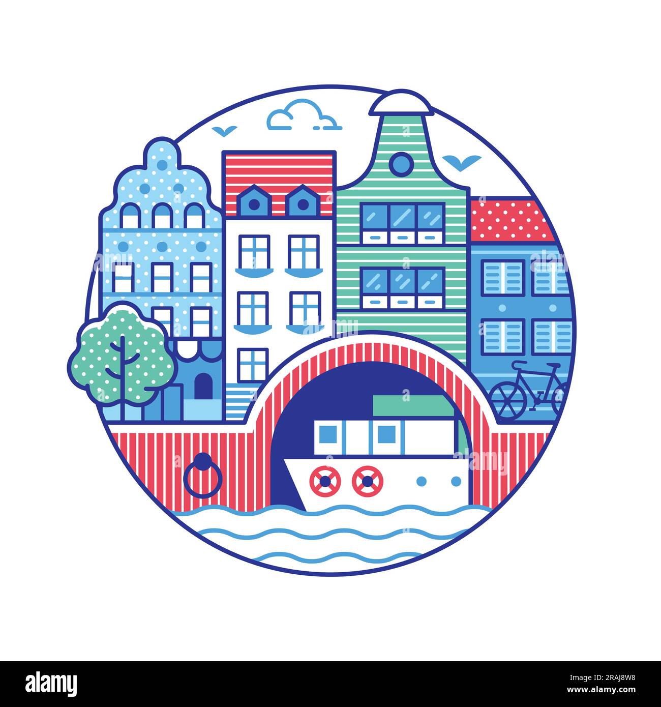 Voyage Amsterdam Circle icône avec Canal Houses Illustration de Vecteur