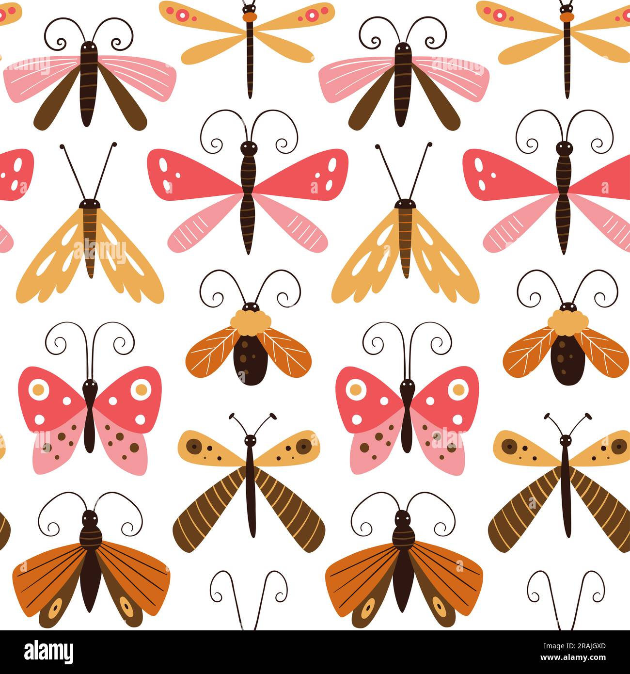 Papillons abstraits et insectes volants motif sans couture. Répétez le schéma avec les insectes volants isolatec sur fond blanc. Motif carré. Illustrateur vectoriel Illustration de Vecteur