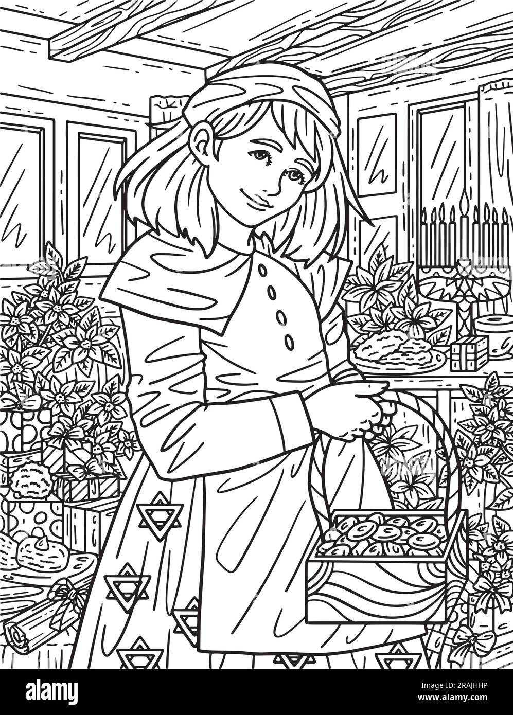 Page de coloriage du panier de transport pour fille Hanukkah pour adultes Illustration de Vecteur