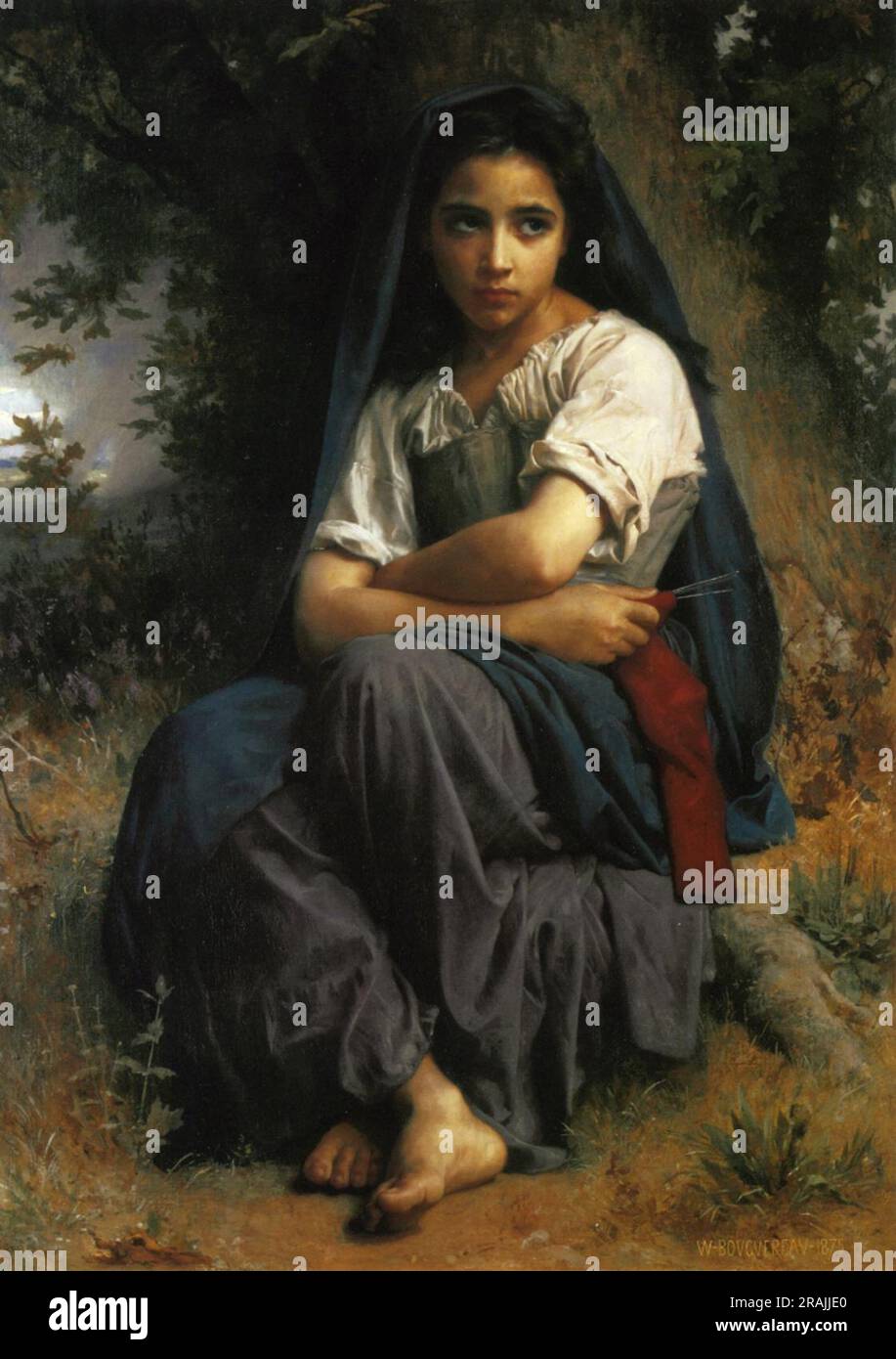 Le petit Knitter 1875 par William-Adolphe Bouguereau Banque D'Images