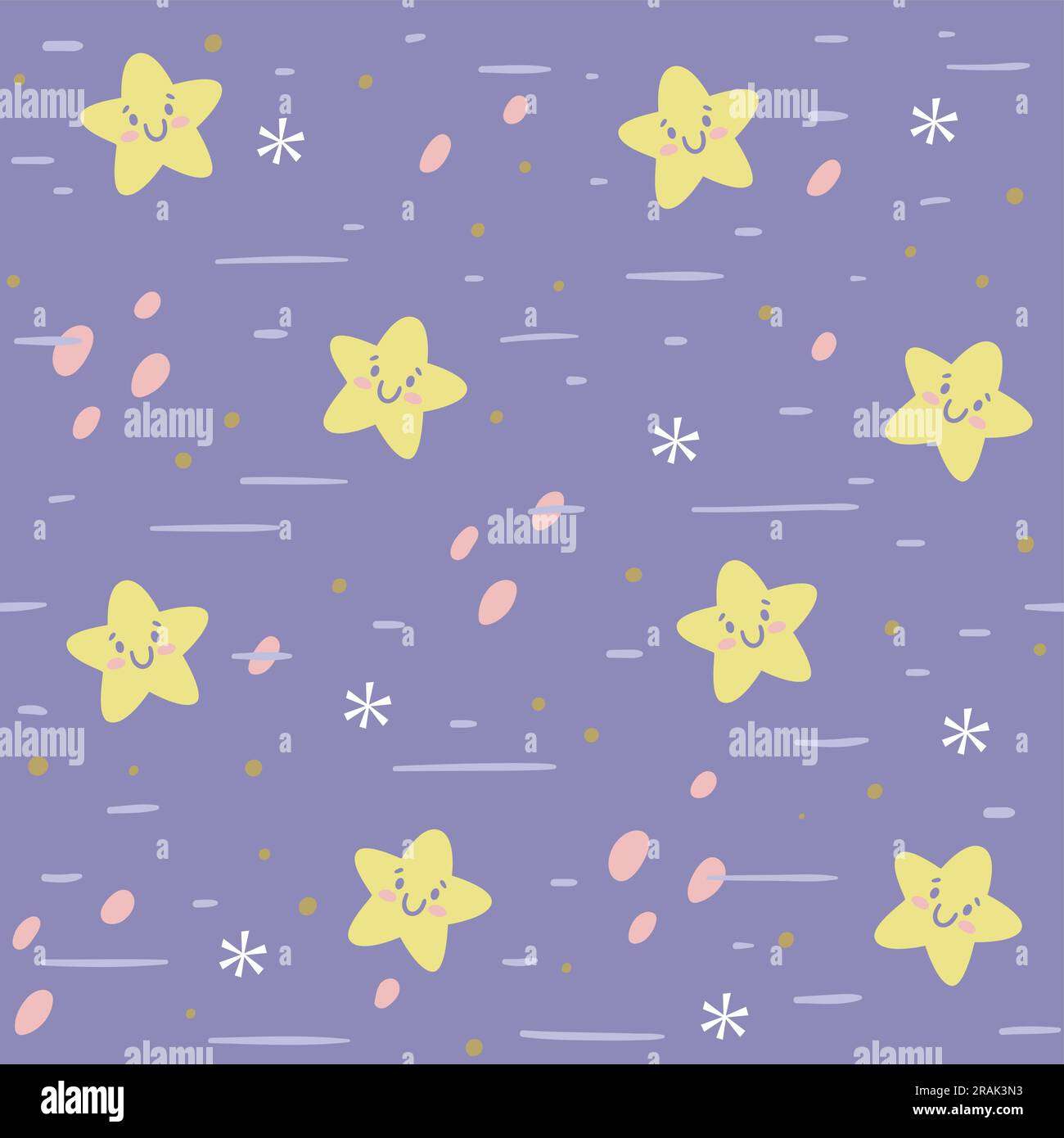 Motif sans couture Happy Stars. Fond carré violet avec de jolies étoiles. Décoration de pépinière. Répétition vectorielle. Illustration de Vecteur