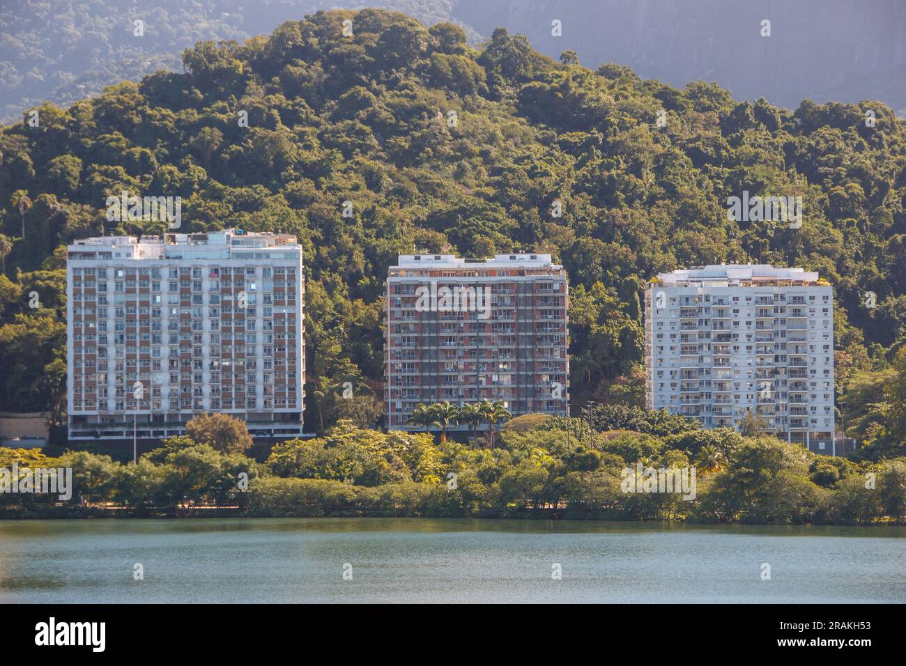 Vue de la lagune rodrigo de freitas à Rio de Janeiro au Brésil. Banque D'Images