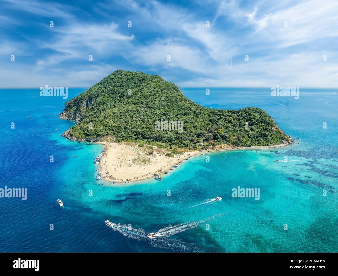 Paysage avec l'île de Marathonisi, Zakynthos, Grèce Banque D'Images