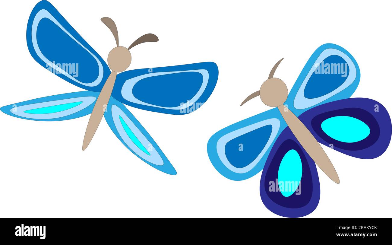 Deux papillons bleu vif, dessin pour enfants. Illustration vectorielle Illustration de Vecteur