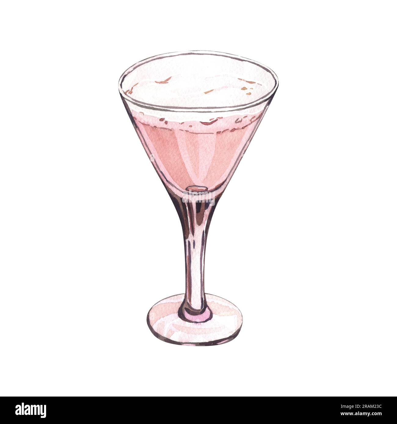 Aquarelle rose cocktail rose rose en verre. Illustration dessinée à la main isolée sur fond blanc. Parfait pour les listes de recettes avec boissons, brochures pour café Banque D'Images