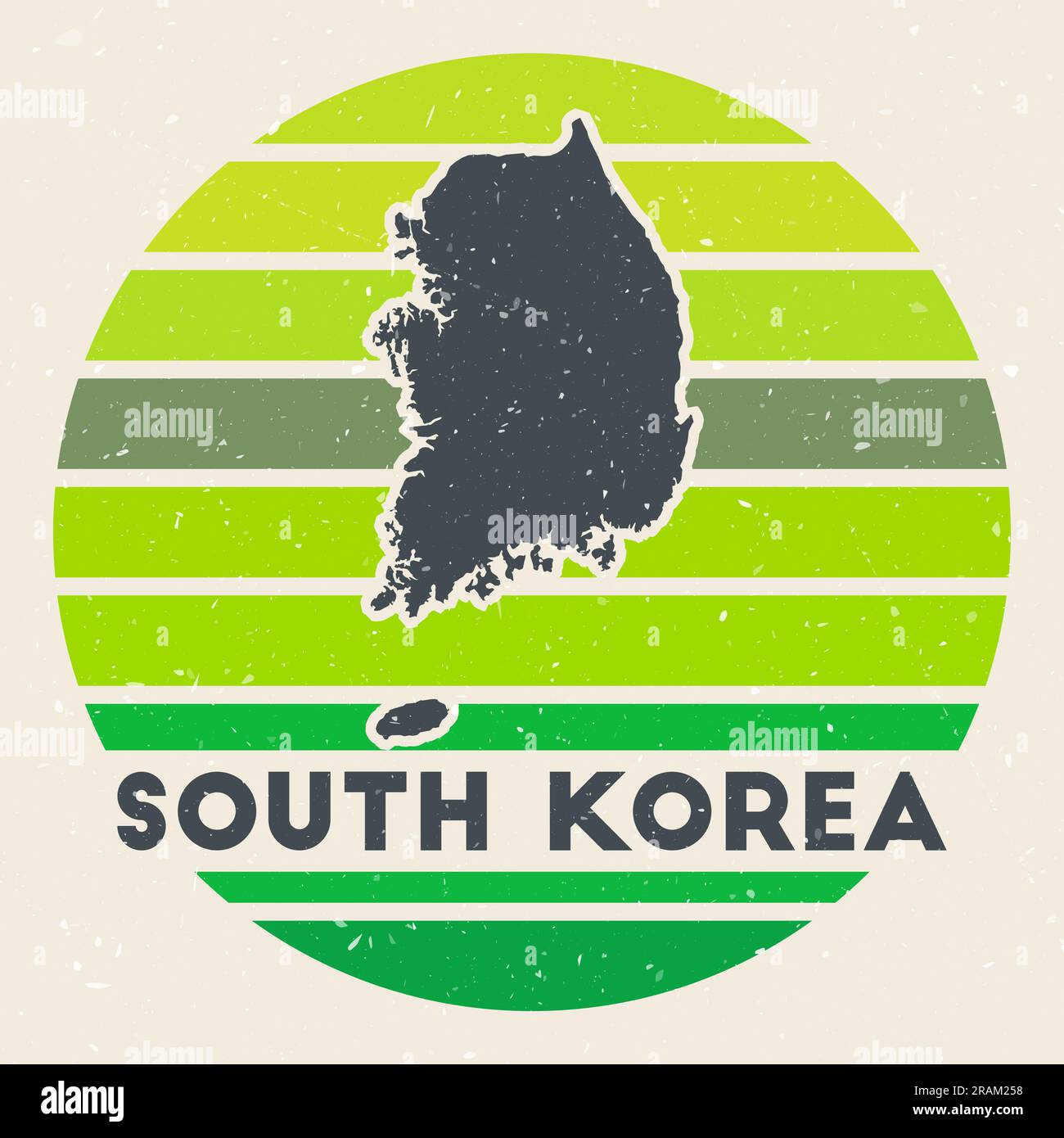 Logo de la Corée du Sud. Affiche avec la carte du pays et des bandes de couleur, illustration vectorielle. Peut être utilisé comme insigne, logotype, étiquette, autocollant ou badge de Illustration de Vecteur