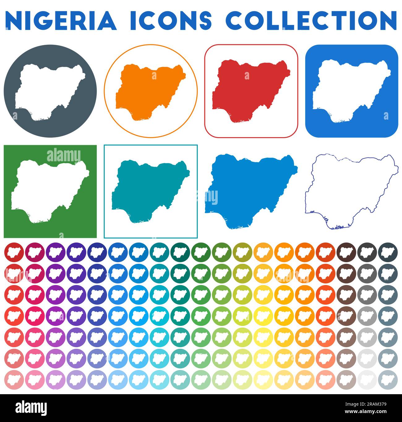 Collection d'icônes Nigeria. Icônes de carte branchées colorées et lumineuses. Badge Nigeria moderne avec carte du pays. Illustration vectorielle. Illustration de Vecteur