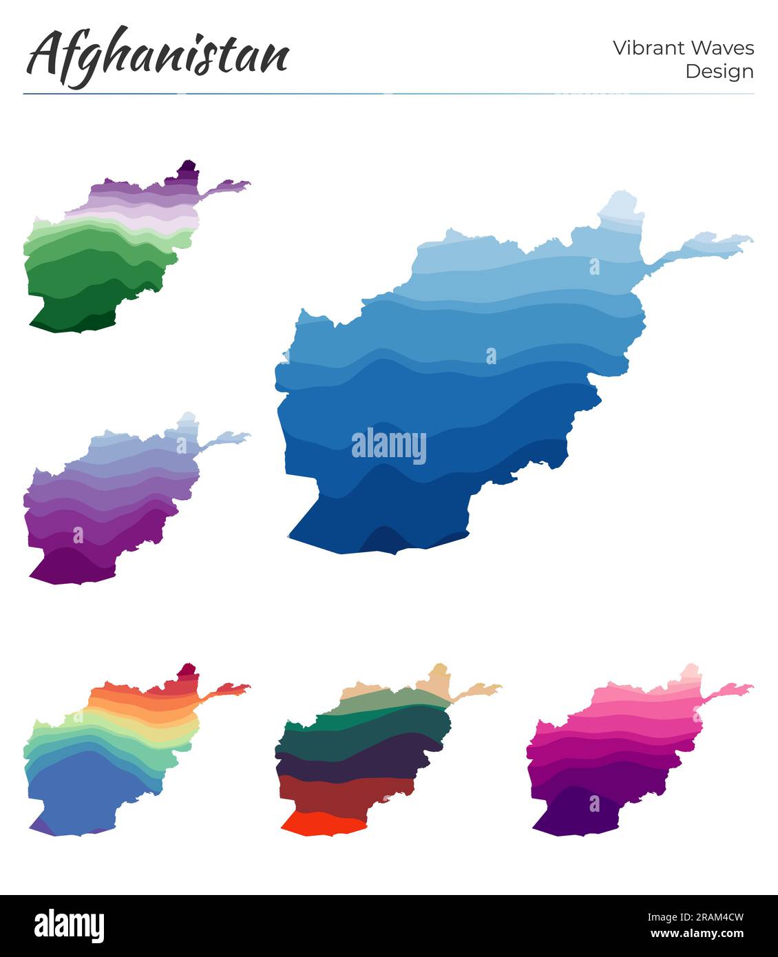 Ensemble de cartes vectorielles de l'Afghanistan. Motif vagues éclatantes. Carte lumineuse du pays dans le style des courbes lisses géométriques. Illustration de Vecteur
