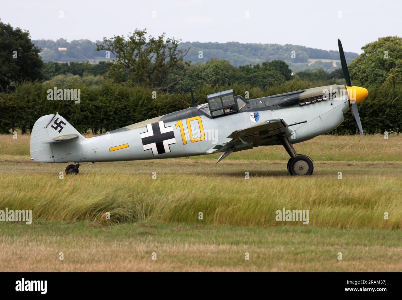 Un Hispano HA1112 M1L Buchon, un Messerschmitt construit en Espagne me-109 exposé au Headcorn Airshow Kent England Banque D'Images