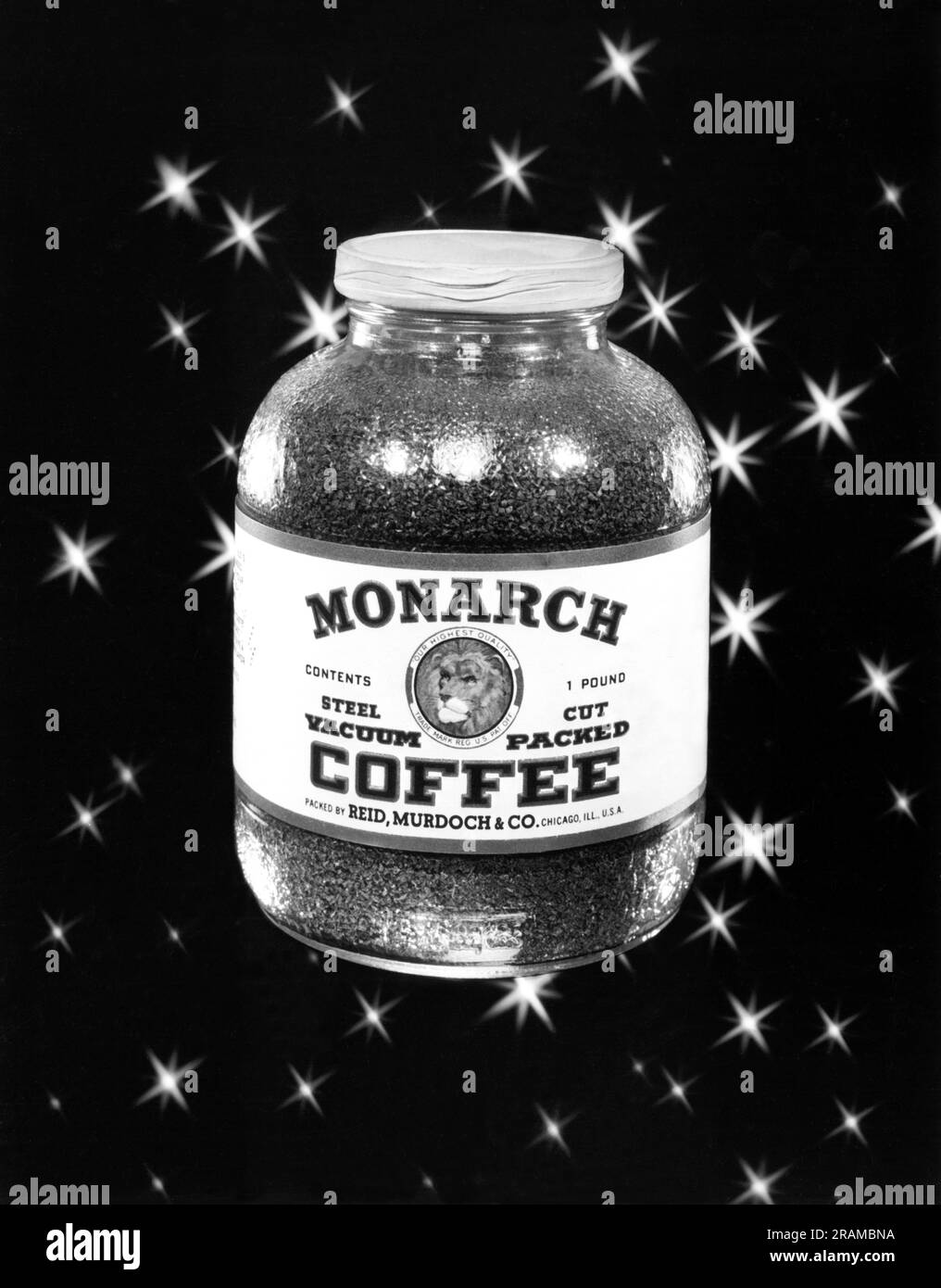 Chicago, Illinois : c. 1937 une publicité pour Monarch Coffee. Banque D'Images