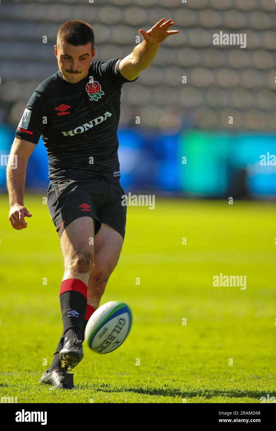 Cape Town, AFRIQUE DU SUD - Mardi 04 juillet 2023, Connor Slevin d'Angleterre lors du championnat du monde de rugby U20 entre l'Australie et l'Angleterre au stade Athlone à Cape Town, Afrique du Sud. Banque D'Images