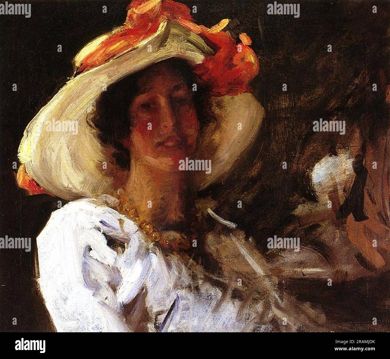 Portrait de Clara Stephens portant un chapeau avec un ruban orange 1913 par  William Merritt Chase Photo Stock - Alamy