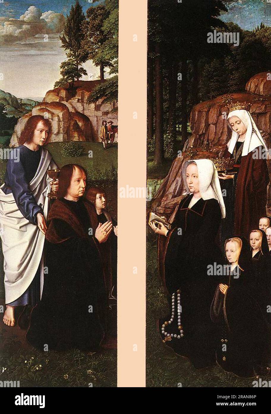 Triptyque de Jean des trompes (panneaux latéraux - donateurs) 1505 par Gérard David Banque D'Images