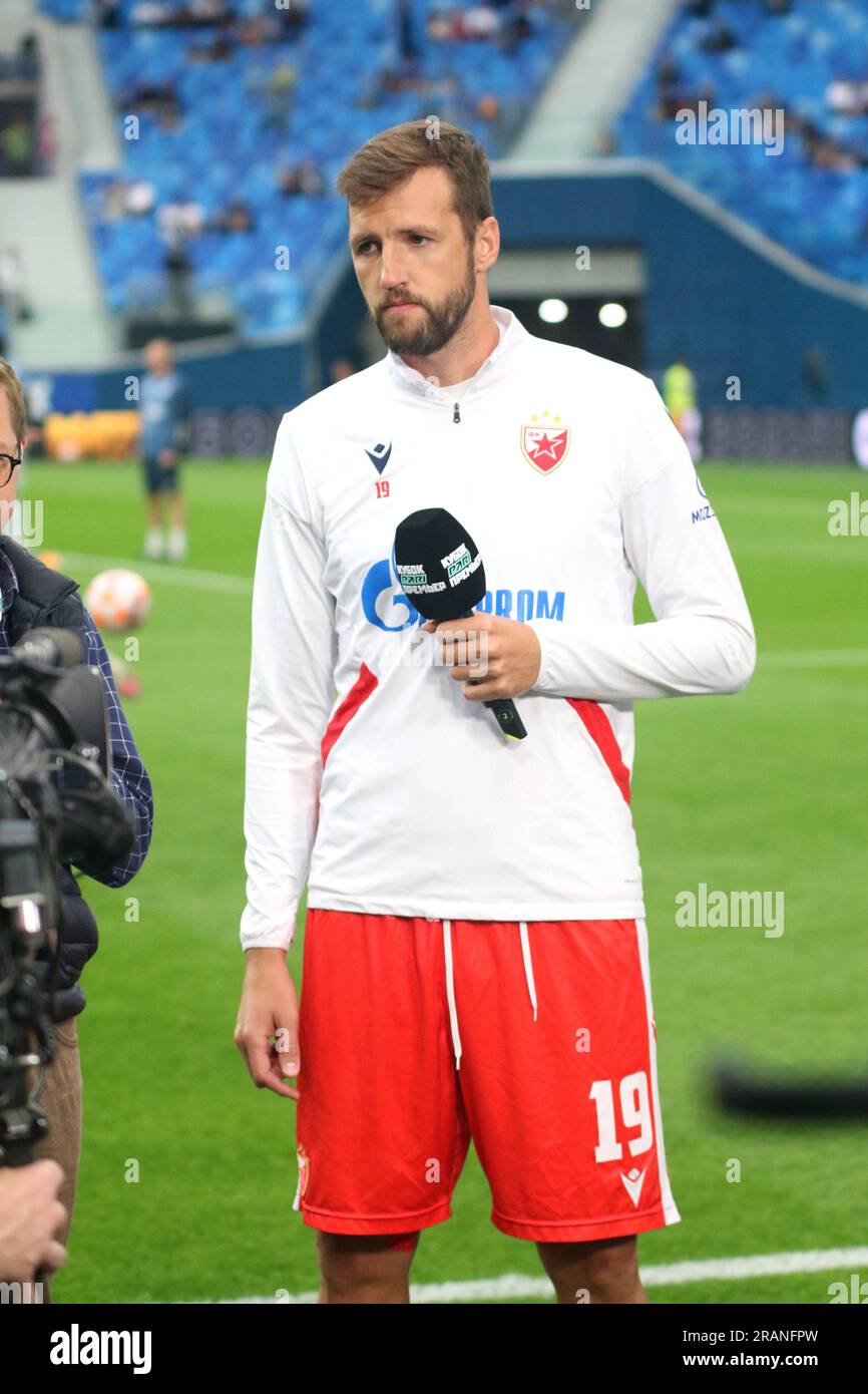 Saint-Pétersbourg, Russie. 04 juillet 2023. Nemanja Milunovic (19) de Crvena Zvezda Belgrad vu lors du match de football de la Premier Cup du pari entre le Zenit Saint-Pétersbourg et Crvena Zvezda Belgrad à Gazprom Arena. L'équipe Crvena Zvezda FC a gagné contre le Zenit FC avec un score final de 2:1. (Photo Maksim Konstantinov/SOPA Images/Sipa USA) crédit : SIPA US/Alamy Live News Banque D'Images