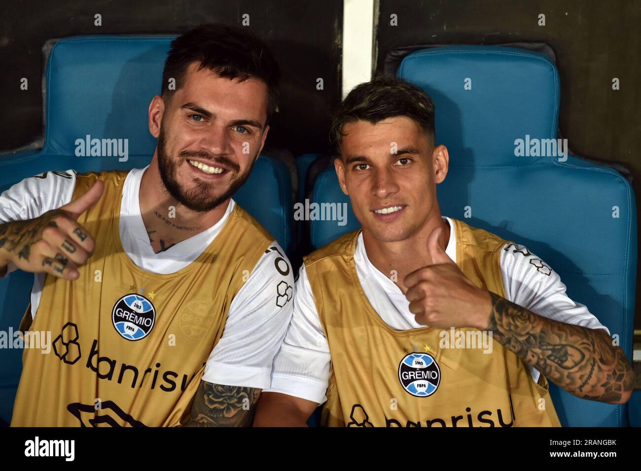 BA - SALVADOR - 07/04/2023 - COPA DO BRASIL 2023, BAHIA X GREMIO - tatouage du joueur Ferreira do Gremio, vu lors d'un match contre Bahia au stade Arena fonte Nova pour le championnat de Copa do Brasil 2023. Photo : Walmir Cirne/AGIF/Sipa USA Banque D'Images