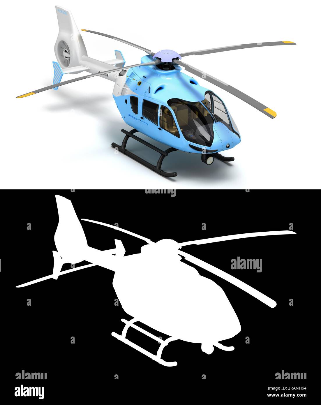 hélicoptère polyvalent pour passagers pour le transport aérien vue perspective rendu 3d sur tourbillon avec alpha Banque D'Images