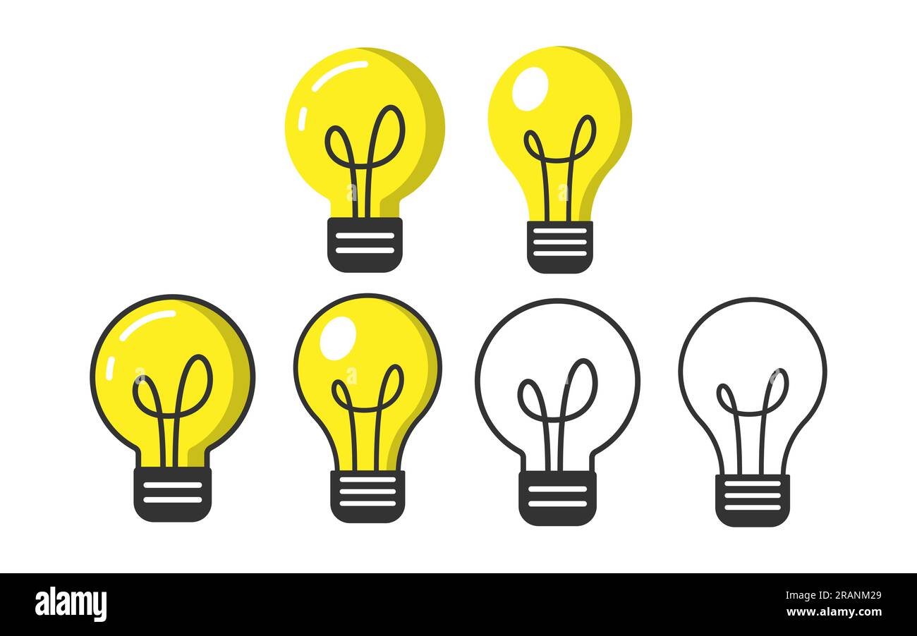Un ensemble de deux ampoules plates et linéart représente le concept d'idées commerciales efficaces. Illustration de Vecteur