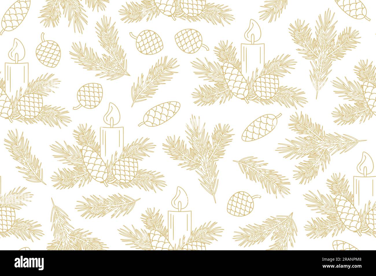 motif sans couture doré avec l'avent, bougie de noël, branches de sapin et cônes-illustration vectorielle Illustration de Vecteur