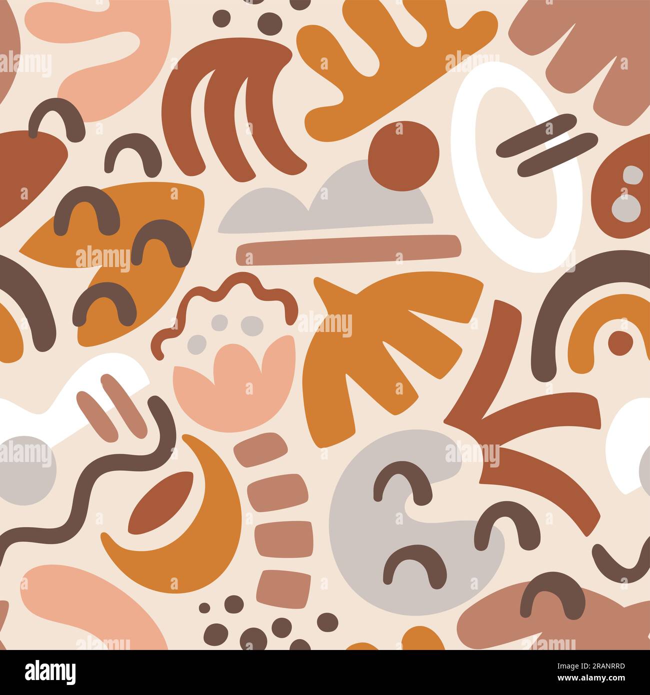 Motif sans couture de formes abstraites. Formes organiques Boho avec palette de couleurs chaudes. Motif à répétition carrée. Illustration vectorielle. Illustration de Vecteur