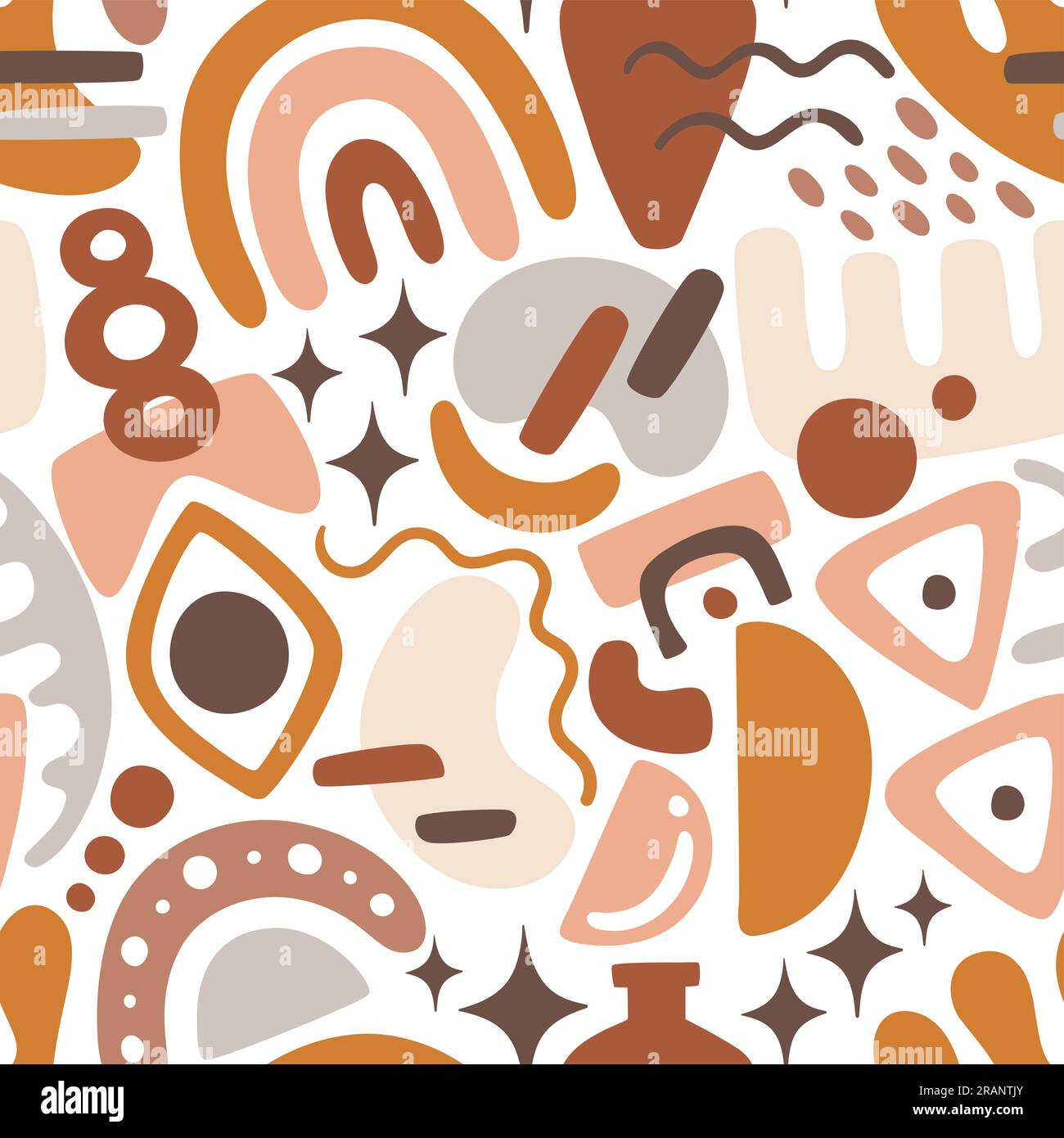Motif sans couture de formes abstraites. Formes organiques Boho avec palette de couleurs chaudes. Motif à répétition carrée. Illustration vectorielle. Illustration de Vecteur