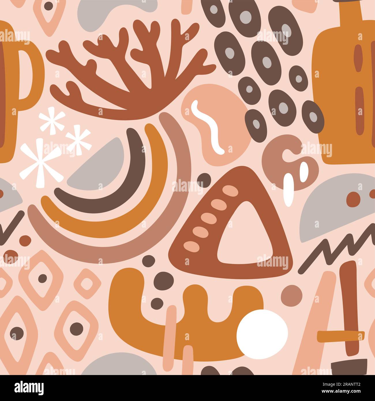 Motif sans couture de formes abstraites. Formes organiques Boho avec palette de couleurs chaudes. Motif à répétition carrée. Illustration vectorielle. Illustration de Vecteur