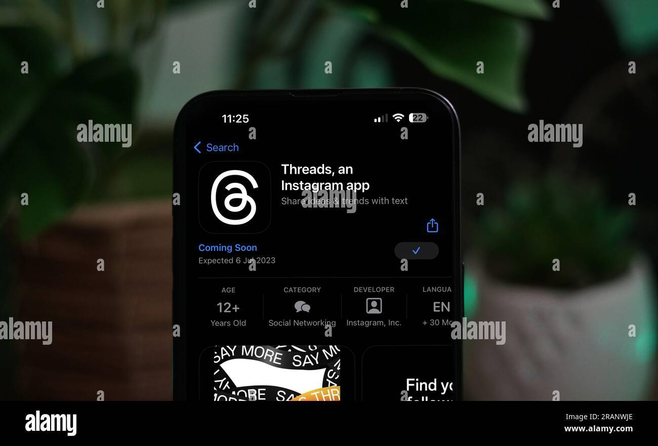 Threads app du logo Instagram sur l'image stock de l'écran du téléphone Banque D'Images