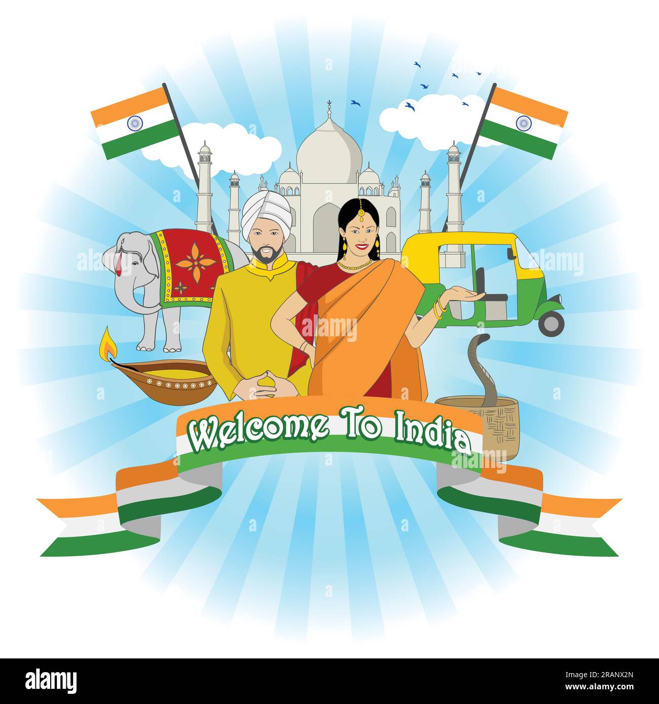 Rendez-vous au symbole de l'Inde avec des éléments historiques et culturels célèbres Illustration de Vecteur