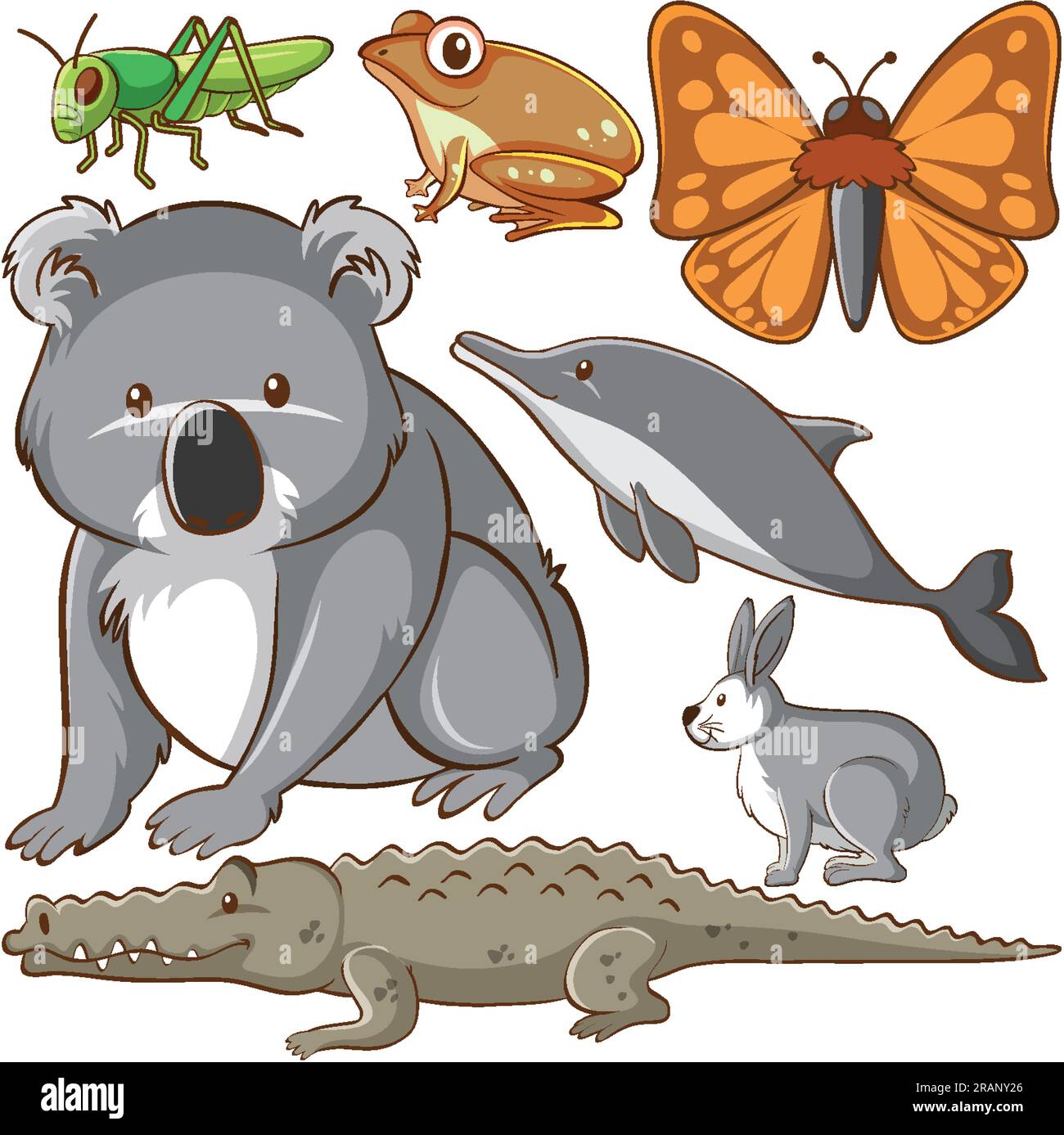 Jeu d'illustrations de personnages de dessin animé simples animaux Illustration de Vecteur