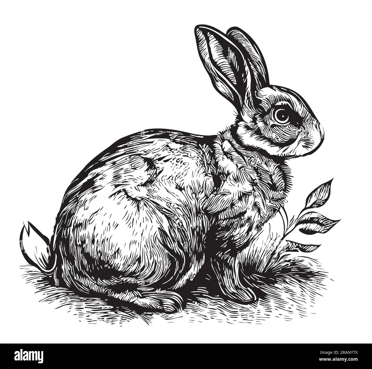 Lapin assis dans le croquis d'herbe dessiné dans l'illustration vectorielle de style doodle Animal Illustration de Vecteur