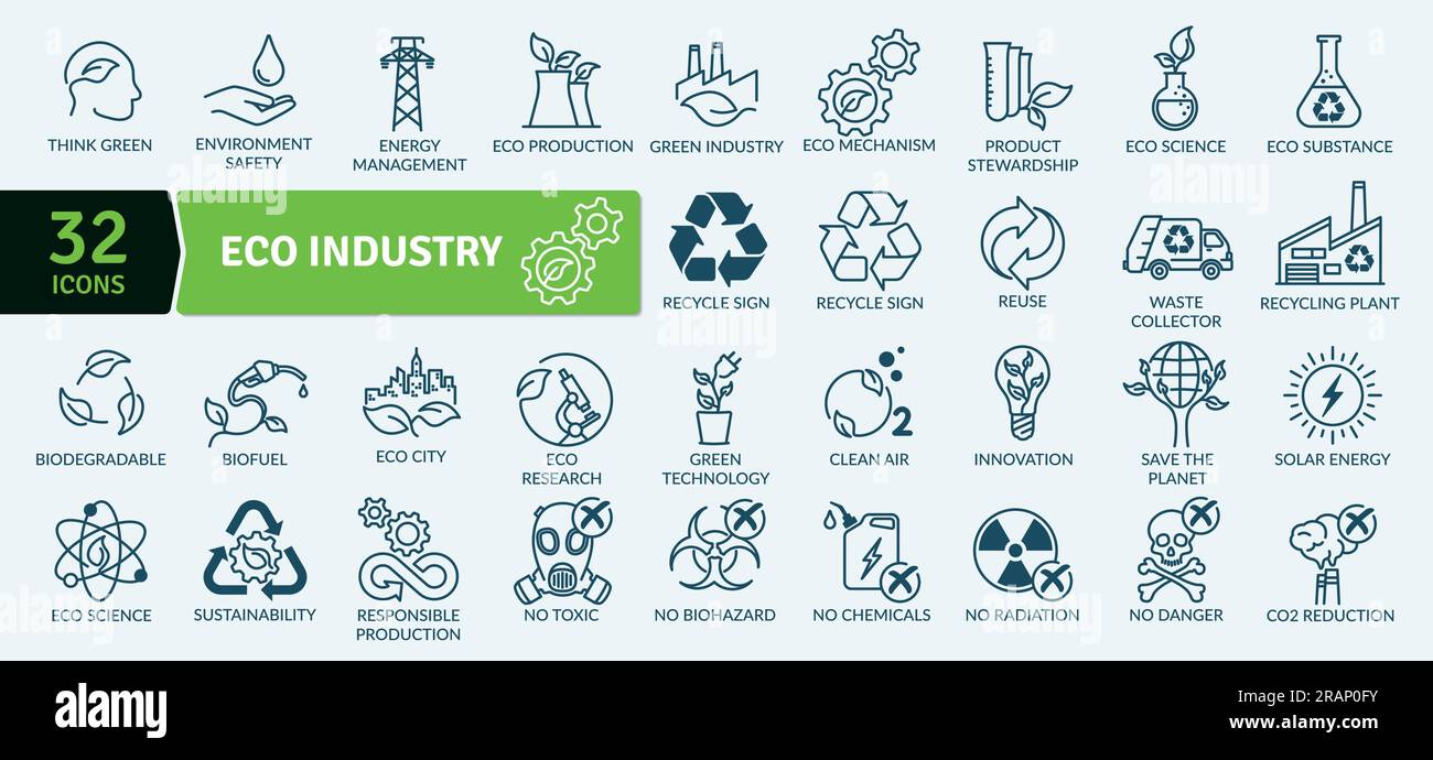 Pack d'icônes de succession écologique et d'industrie écologique. Jeu d'icônes de ligne fine. Icônes vectorielles simples Illustration de Vecteur