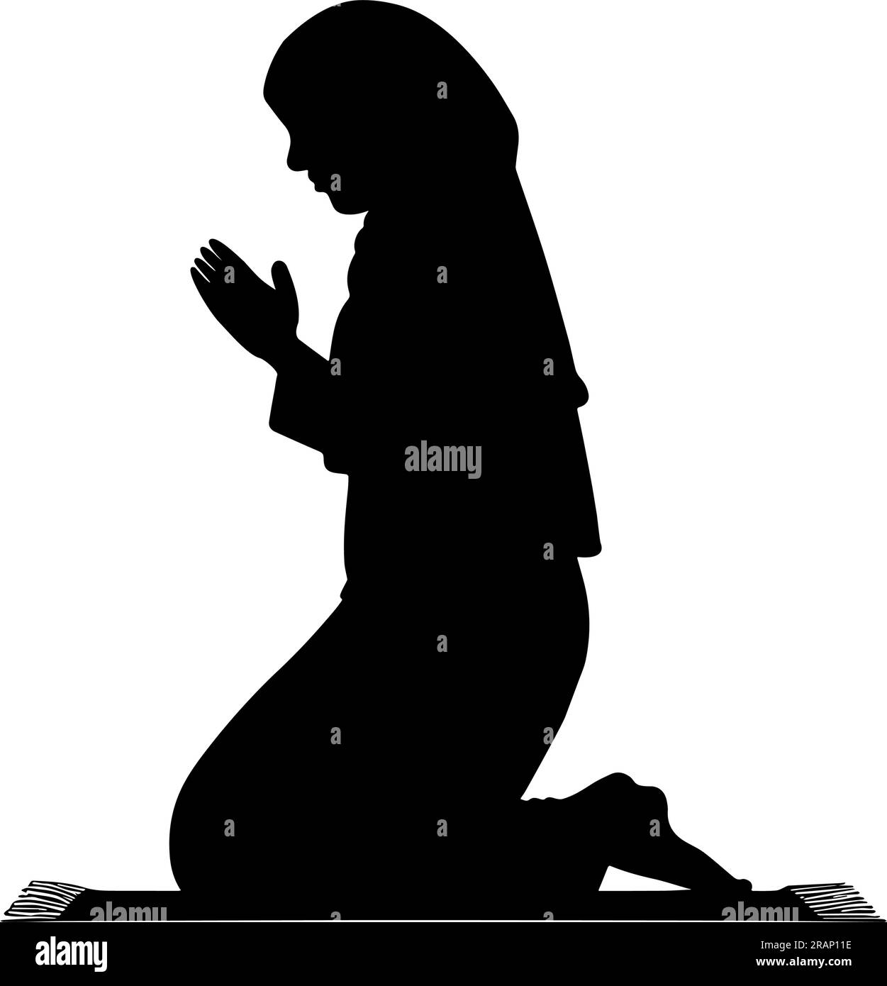 Silhouette de prière de femme musulmane isolée sur fond blanc. Illustration vectorielle Illustration de Vecteur
