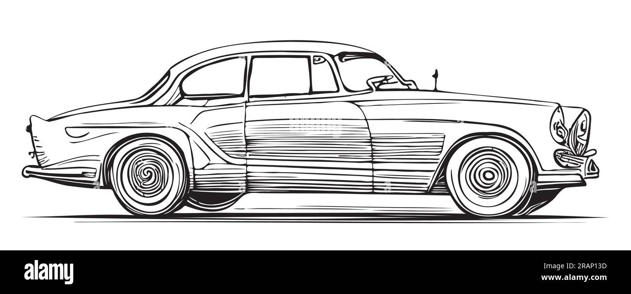 Esquisse rétro de voiture dessinée dans l'illustration vectorielle de style doodle Cartoon Illustration de Vecteur