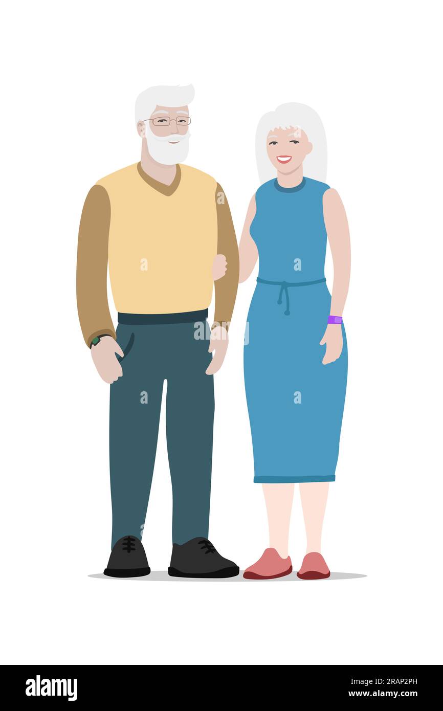 Couple âgé. Des aînés heureux se réunissent debout ensemble. Femmes et hommes âgés, conjoint Illustration de Vecteur