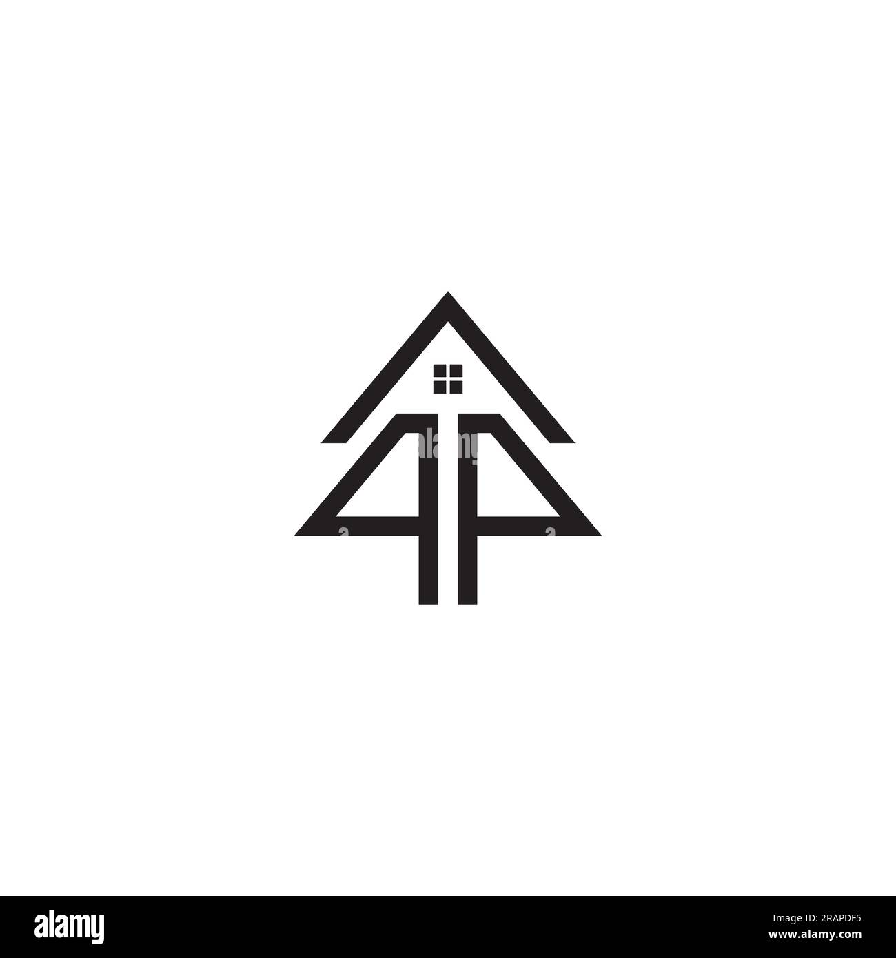 Arbre de pin, maison et lettre P ou PP logo ou conception d'icône Illustration de Vecteur