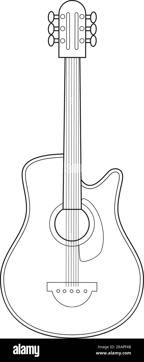 Illustration vectorielle de dessin animé facile à colorier d'une guitare acoustique isolée sur fond blanc Illustration de Vecteur