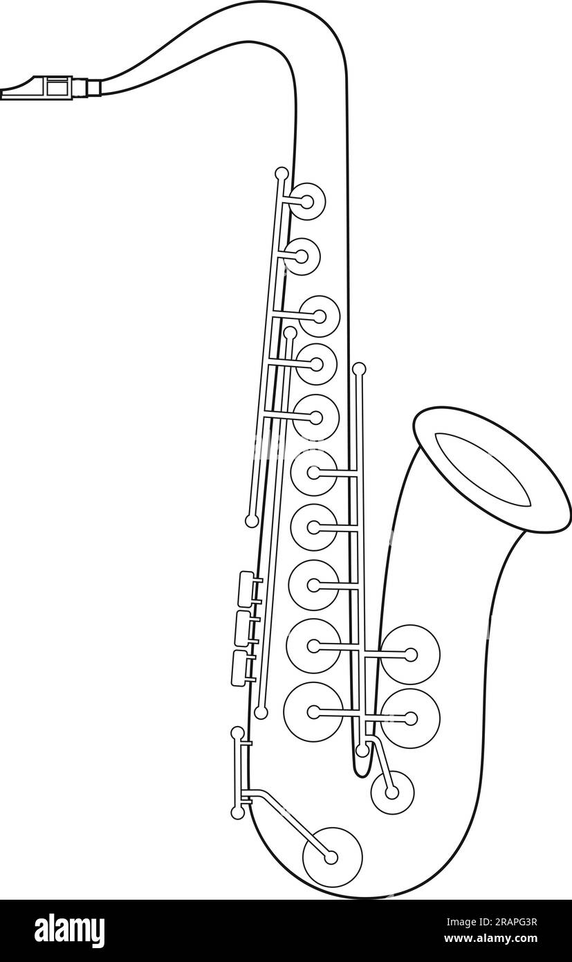 Illustration vectorielle de dessin animé facile à colorier d'un saxophone isolé sur fond blanc Illustration de Vecteur
